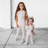 Ruffled Bamboo Zippy Sleeper in Salt + Sand Checkered