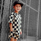 Everyday Cotton Shorts Set in Taupe + Black Checkered