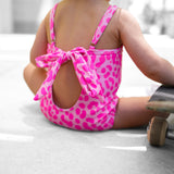UPF50+ Girls Bow-Back One Piece Swimsuit in Bubble Gum Leopard