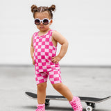 Tank + Biker Two Piece Set in Bubble Gum Checkered
