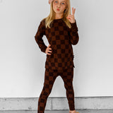 Bamboo Two Piece Set in Espresso Checkered