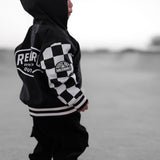 Hydro Letterman Jacket in Black + Cream Checkered