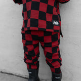 Organic Ribbed Set in Smoke + Crimson