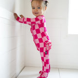Ruffled Bamboo Zippy Sleeper in Bubble Gum Checkered