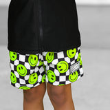 Hybrid Swim Trunks in Neon Electric Lime Smileys
