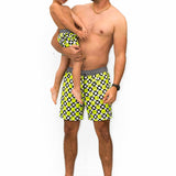 Men's Hybrid Swim Trunks in Neon Electric Lime Smiley