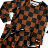Organic Ribbed Set in Black + Rust Checkered