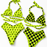 UPF50+ Women's Reversible Bikini in Neon Electric Lime x Jagger / Neon Electric Lime + Black Checkered