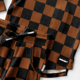 Organic Ribbed Set in Black + Rust Checkered