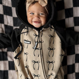 Hooded Fleece Romper in Lana (Bows)