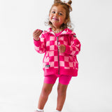 Girl's Full Zip Hoodie in Bubble Gum Checkered