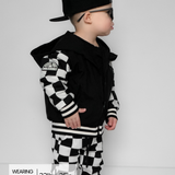Hydro Letterman Jacket in Black + Cream Checkered