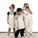 Overall Dress in Salt + Sand Checkered