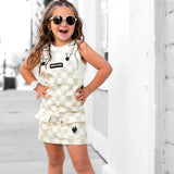 Overall Dress in Salt + Sand Checkered