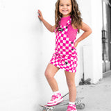 Overall Dress in Bubble Gum Checkered