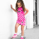 Overall Dress in Bubble Gum Checkered