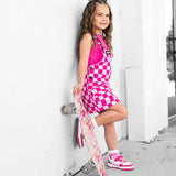 Overall Dress in Bubble Gum Checkered