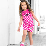 Overall Dress in Bubble Gum Checkered