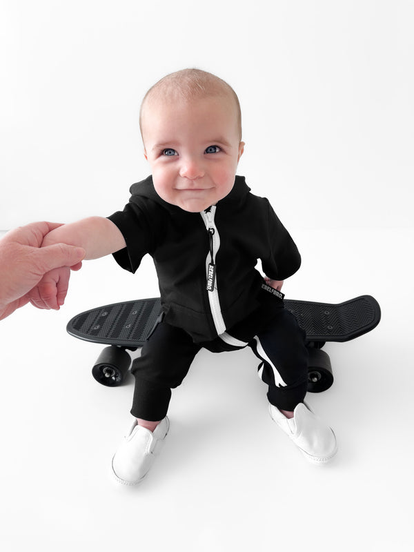 Hooded Rebel Short Sleeve Romper in Black - Rebel Bro