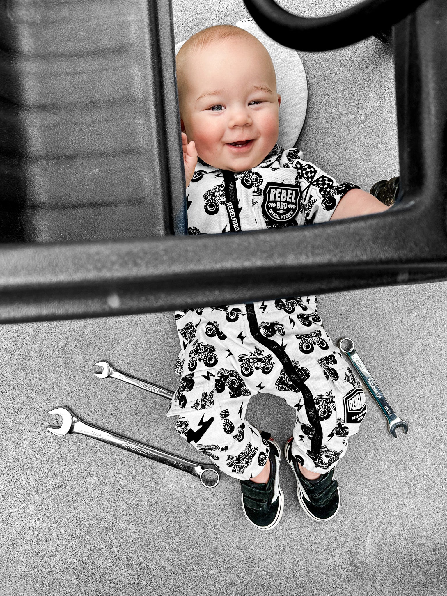 Pit Crew Romper in WWXRB Monster Truck AXEL - Rebel Bro