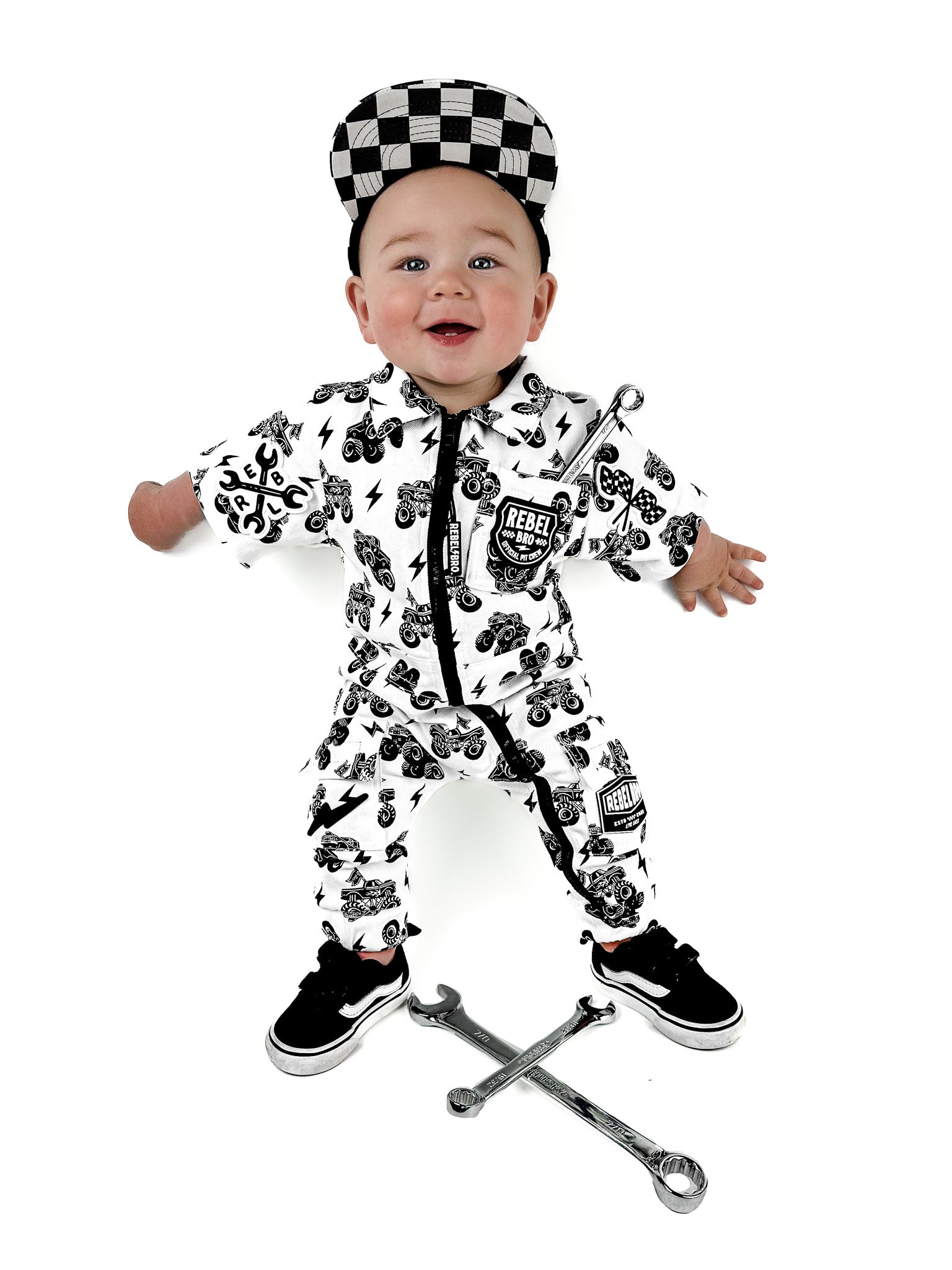 Pit Crew Romper in WWXRB Monster Truck AXEL - Rebel Bro