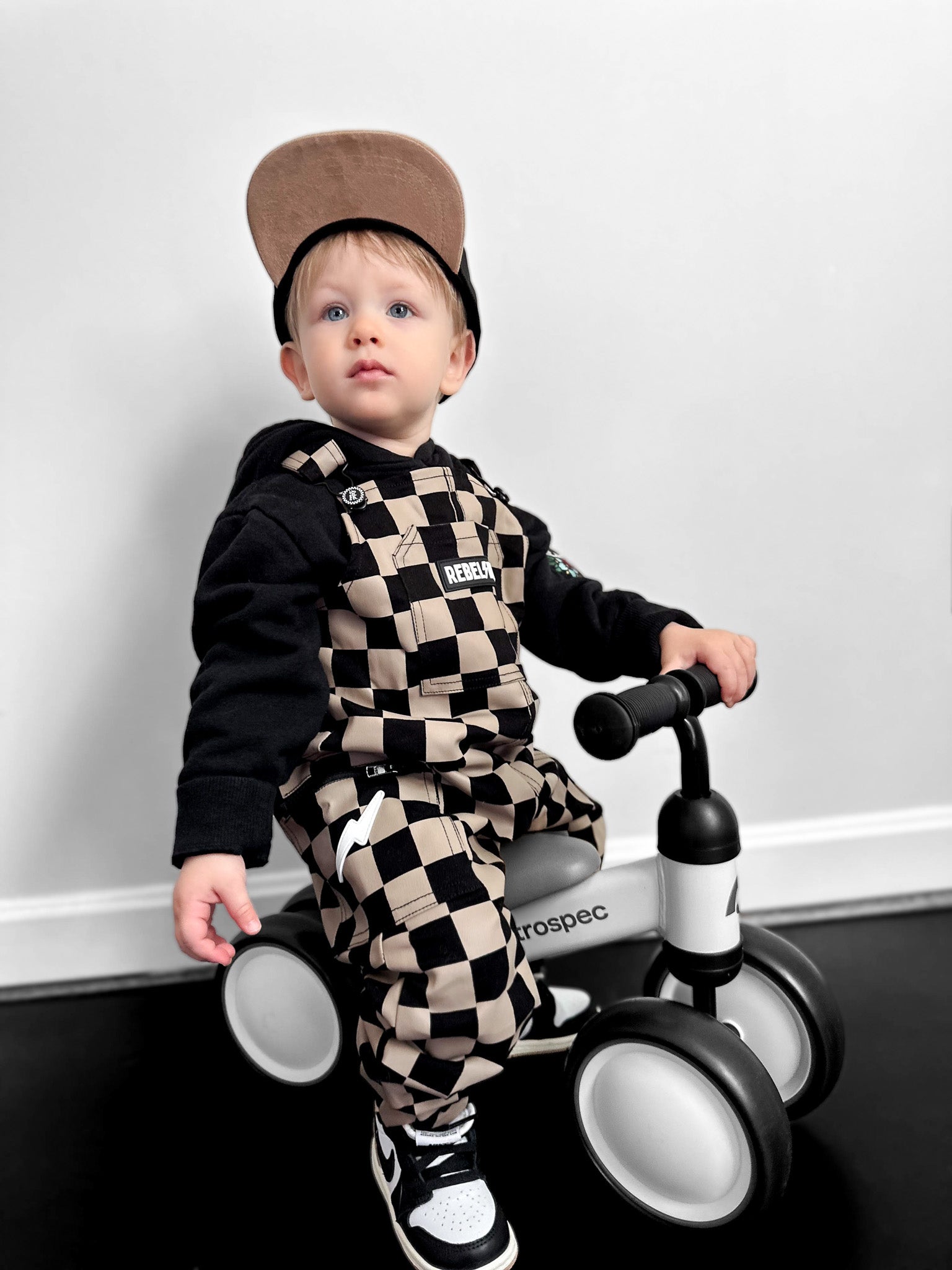 The Live Fast Overall in Taupe + Black Checkered
