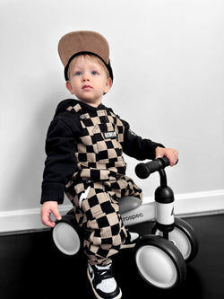 Image of The Live Fast Overall in Taupe + Black Checkered