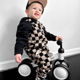 Overalls in Taupe + Black Checkered