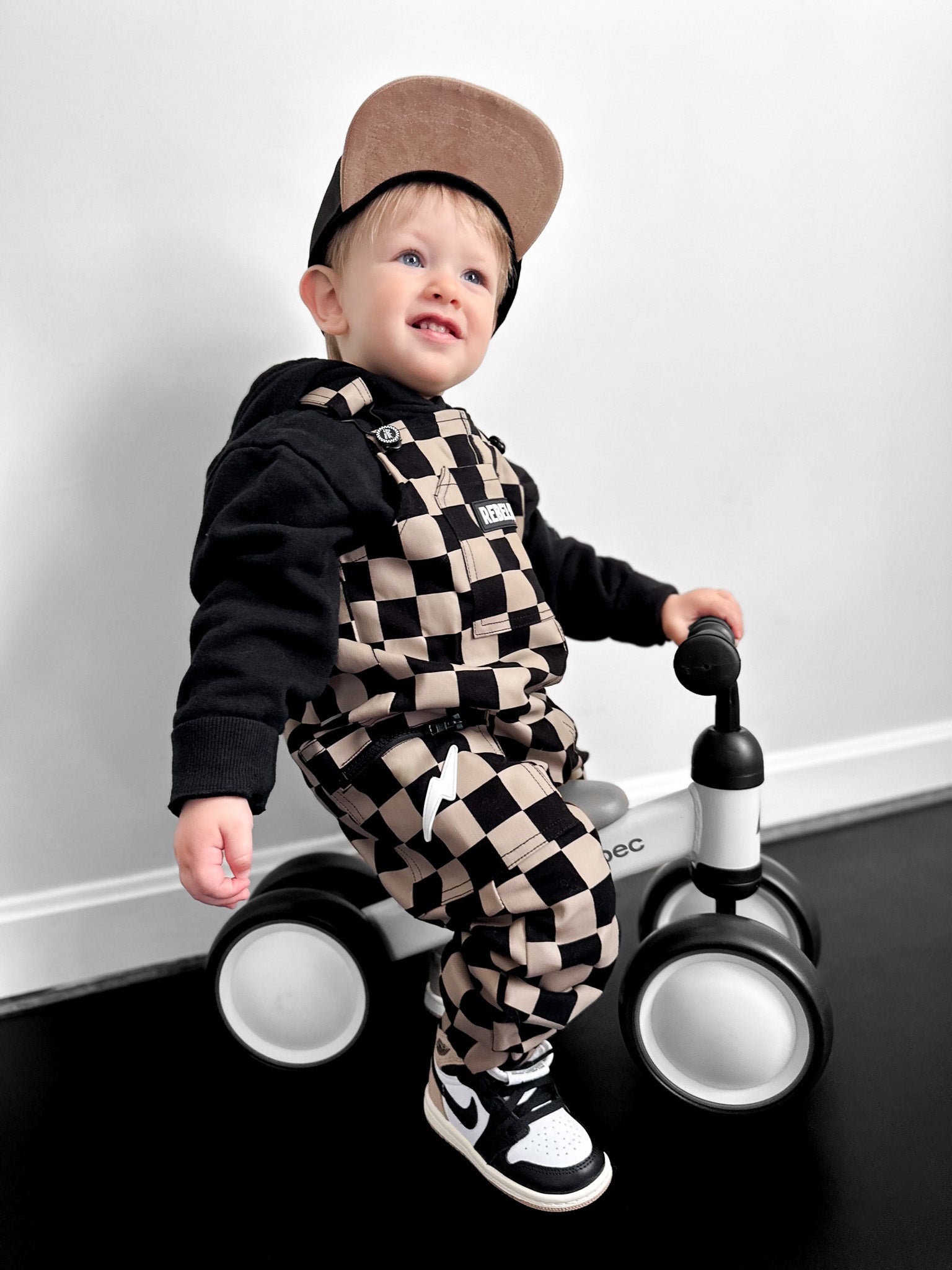 The Live Fast Overall in Taupe + Black Checkered