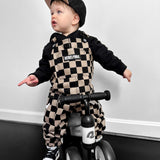 Overalls in Taupe + Black Checkered