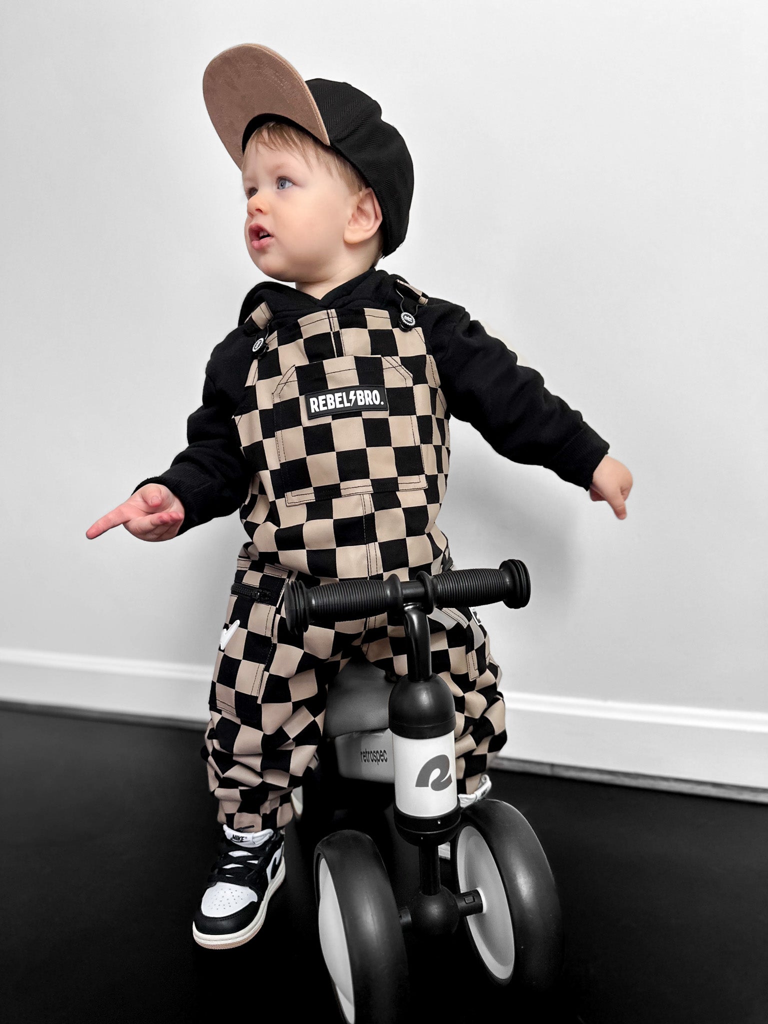 The Live Fast Overall in Taupe + Black Checkered