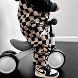 Overalls in Taupe + Black Checkered