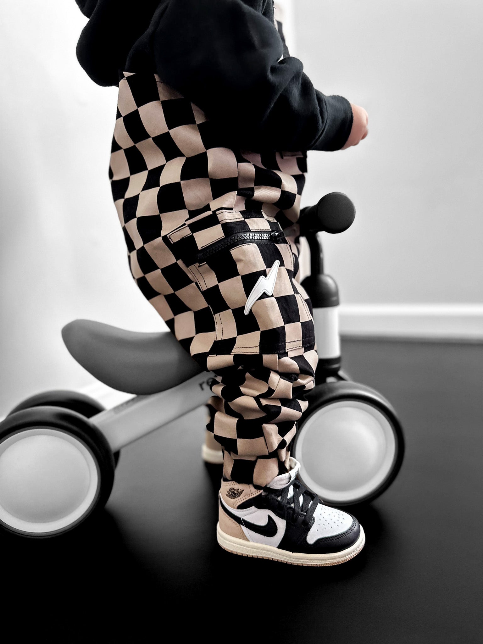 The Live Fast Overall in Taupe + Black Checkered