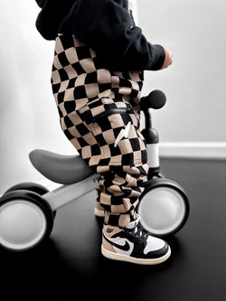 Image of The Live Fast Overall in Taupe + Black Checkered