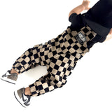 Overalls in Taupe + Black Checkered