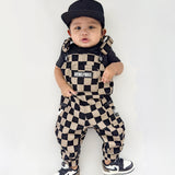 Overalls in Taupe + Black Checkered