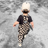 Overalls in Taupe + Black Checkered