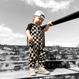 Overalls in Taupe + Black Checkered