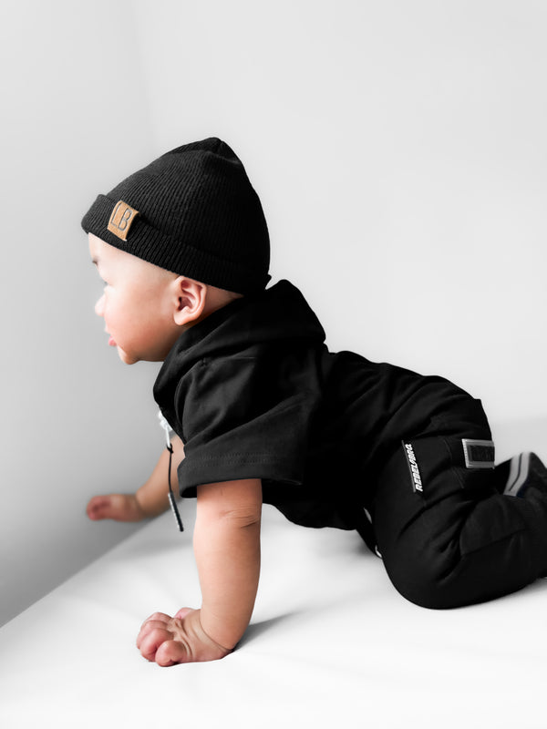 Hooded Rebel Short Sleeve Romper in Black - Rebel Bro