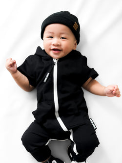 Image of Hooded Rebel Short Sleeve Romper in Black