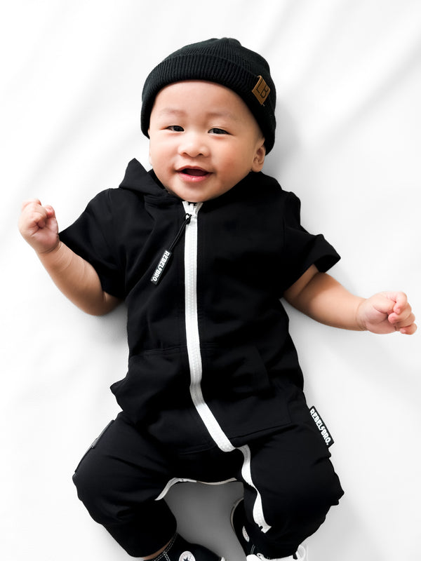 Hooded Rebel Short Sleeve Romper in Black - Rebel Bro