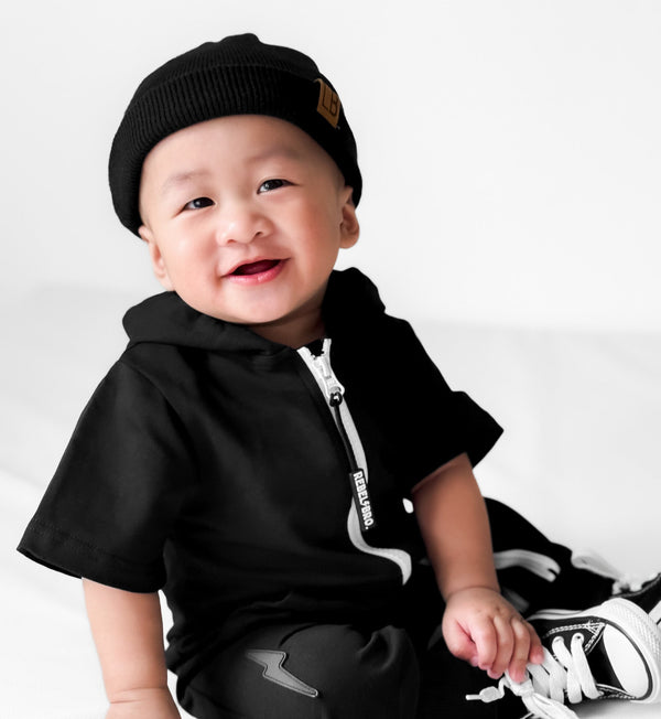 Hooded Rebel Short Sleeve Romper in Black - Rebel Bro
