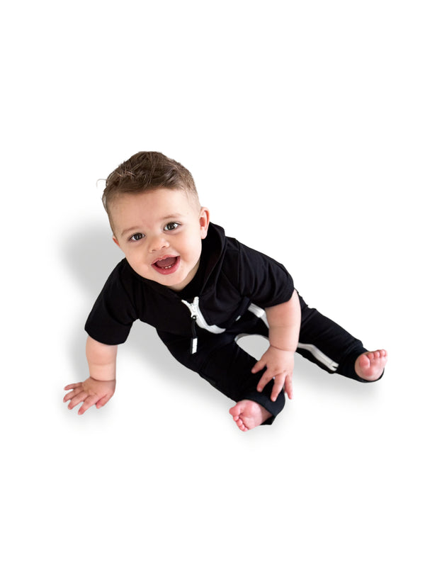 Hooded Rebel Short Sleeve Romper in Black - Rebel Bro