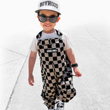 Overalls in Taupe + Black Checkered