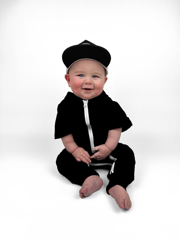 Hooded Rebel Short Sleeve Romper in Black - Rebel Bro