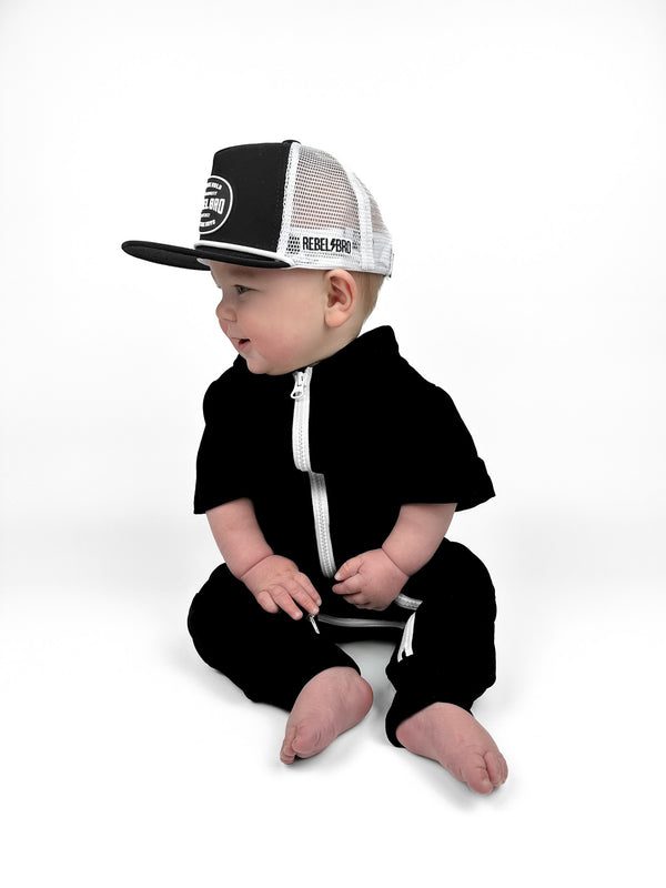 Hooded Rebel Short Sleeve Romper in Black - Rebel Bro