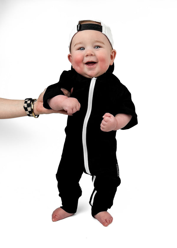 Hooded Rebel Short Sleeve Romper in Black - Rebel Bro