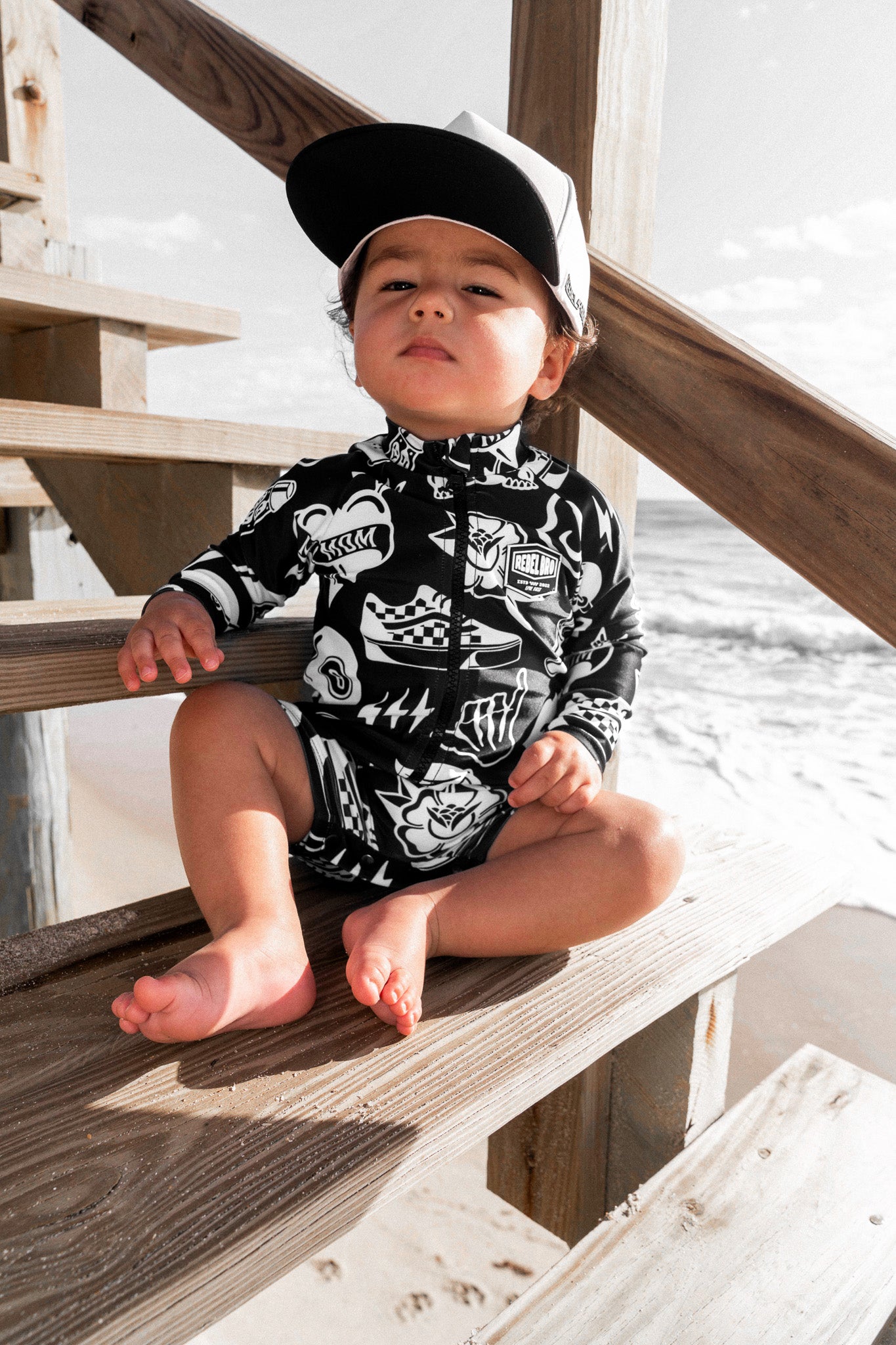 UPF50+ Swim Romper in Warped Tour [Midnight Edition] - Rebel Bro