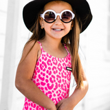 UPF50+ Girls Bow-Back One Piece Swimsuit in Bubble Gum Leopard