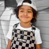 Overalls in Taupe + Black Checkered